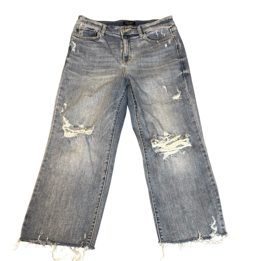 Judy Blue Cropped Wide Leg Jeans Womens 13/31x26 Blue High Rise‎ Tummy Control